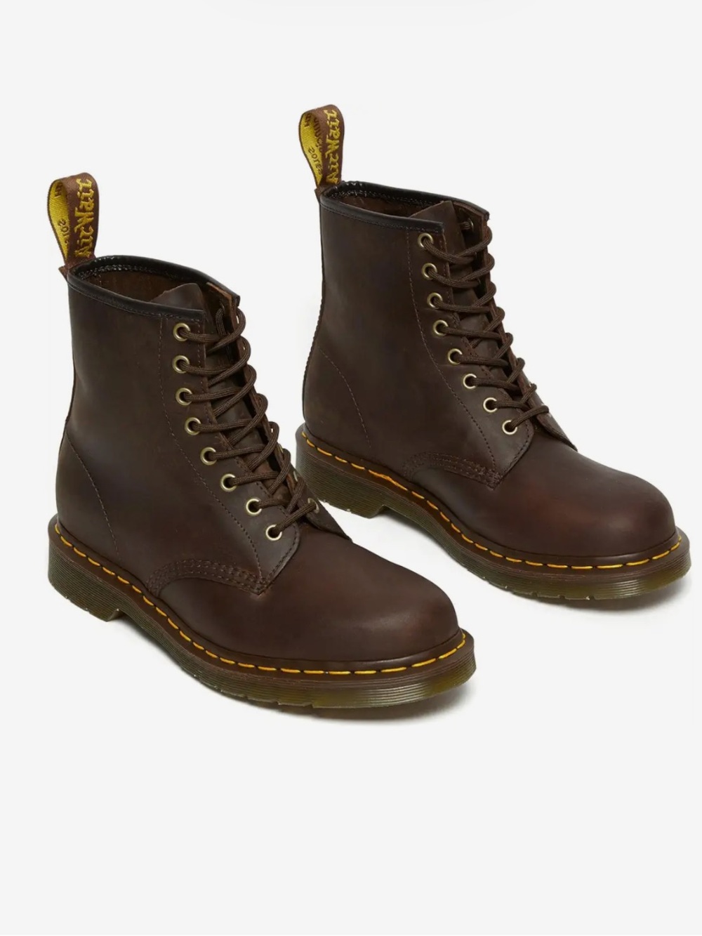 Dr. Martens 1460 Crazy Horse Leather Boots - Dark Brown with Yellow Stitching